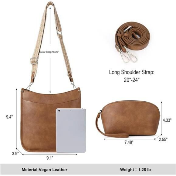 Vegan Leather Crossbody Bag Set Hobo Purse with Adjustable Guitar Strap - Picture 3 of 7